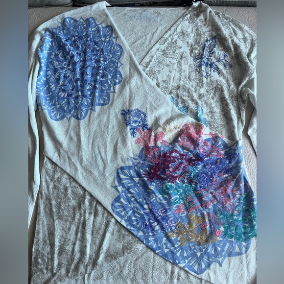 NWT - Desigual Women’s Sheer Mesh V Neck Sequin Metallic Knit Sweater - Size L - Picture 6 of 12